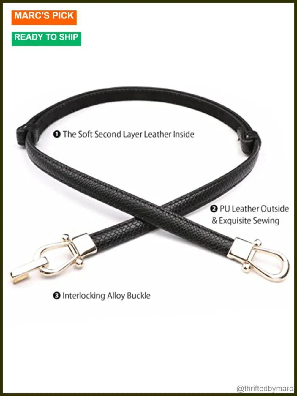 Faux Leather Skinny Belt Adjustable for Jeans Pants with Gold Buckle